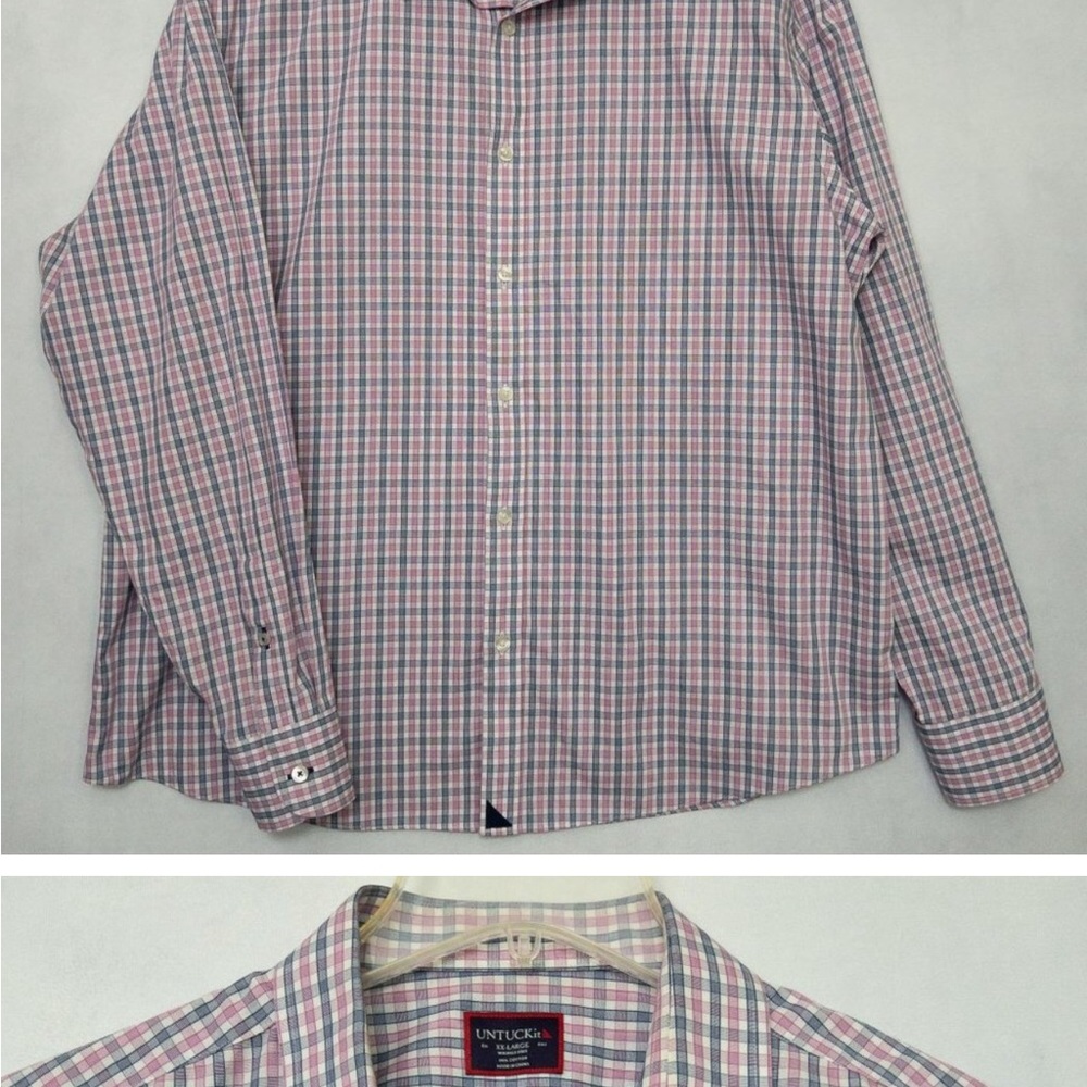 UNTUCKit Dolcetto Wrinkle Free Pink Blue White Check Button Up Shirt Men's XXL